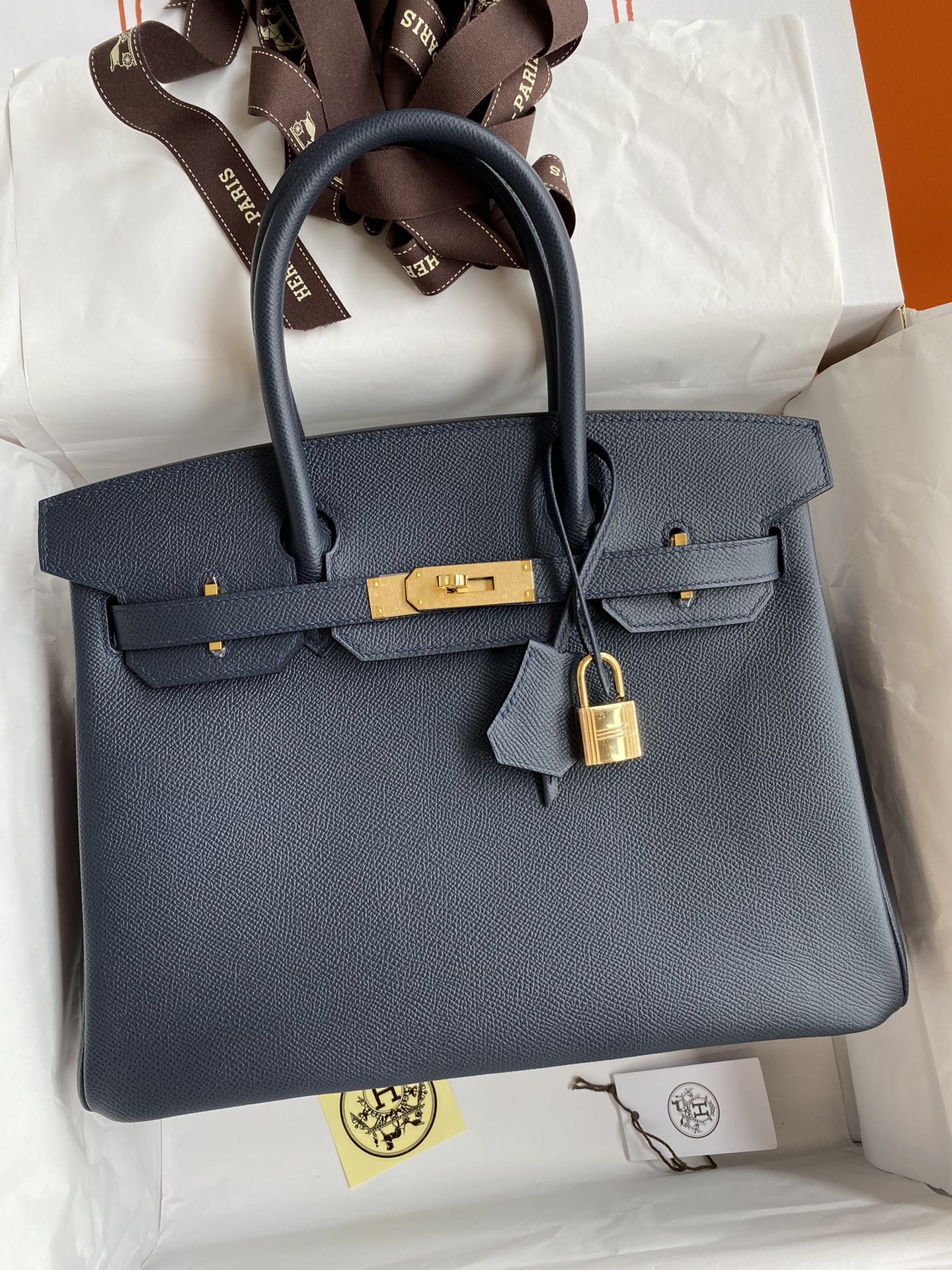 Hermes Birkin 30CM Epsom Leather Handbag Dark Blue